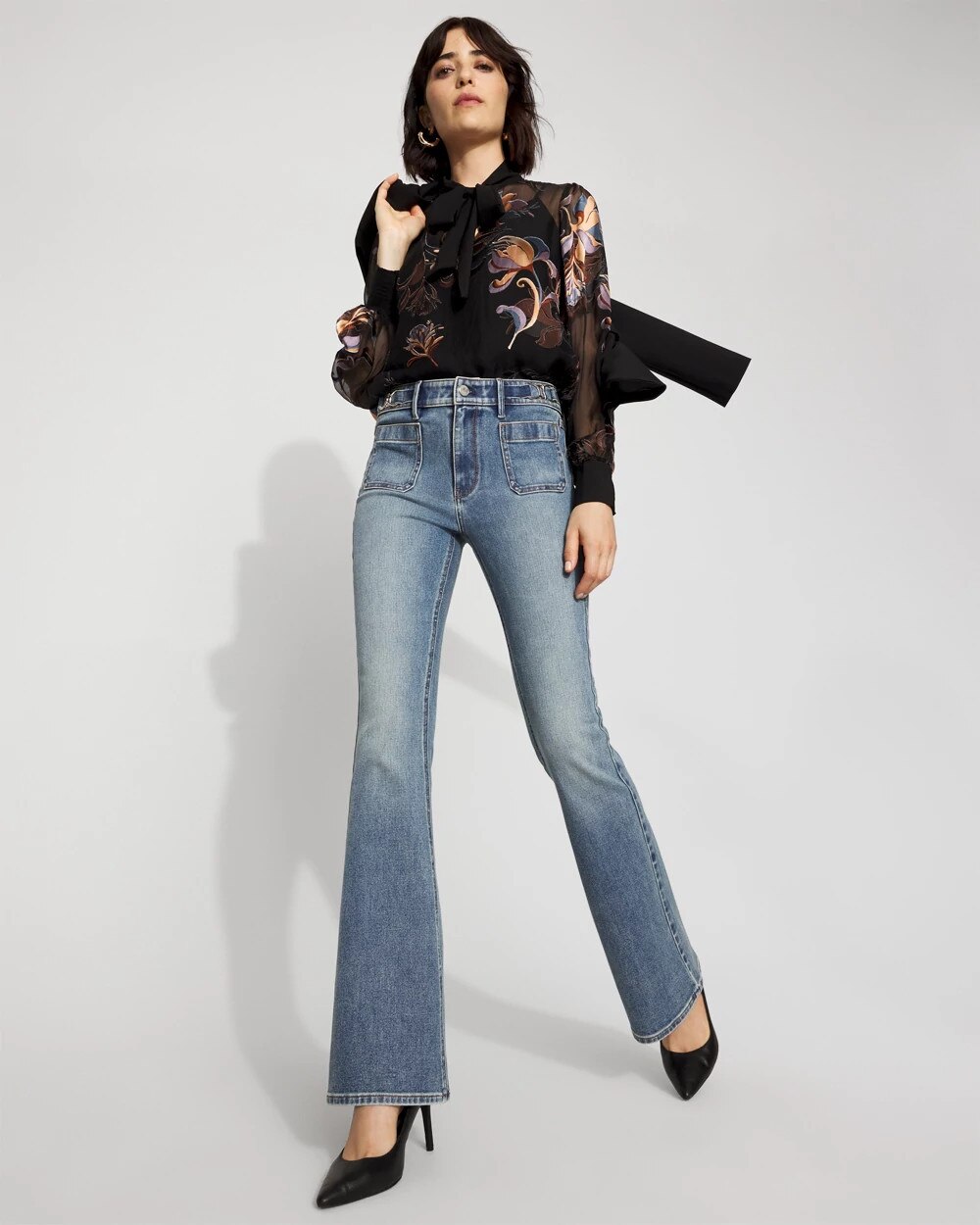 High-Rise Novelty Waistband Flare Jean Elodie Vintage