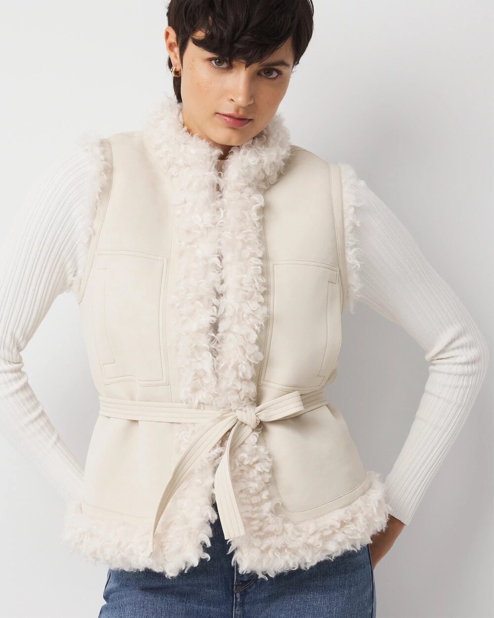 Reversible Faux Suede Sherpa Vest Sculpture