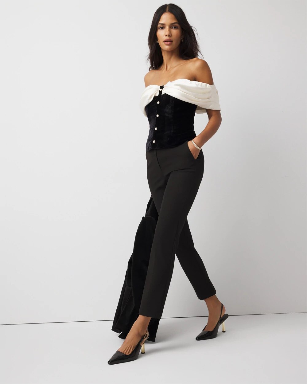 3981-Satin-Velvet-Bustier-Ecru-Black-Colorblock-2.jpg Satin + Velvet Bustier Ecru Black Colorblock