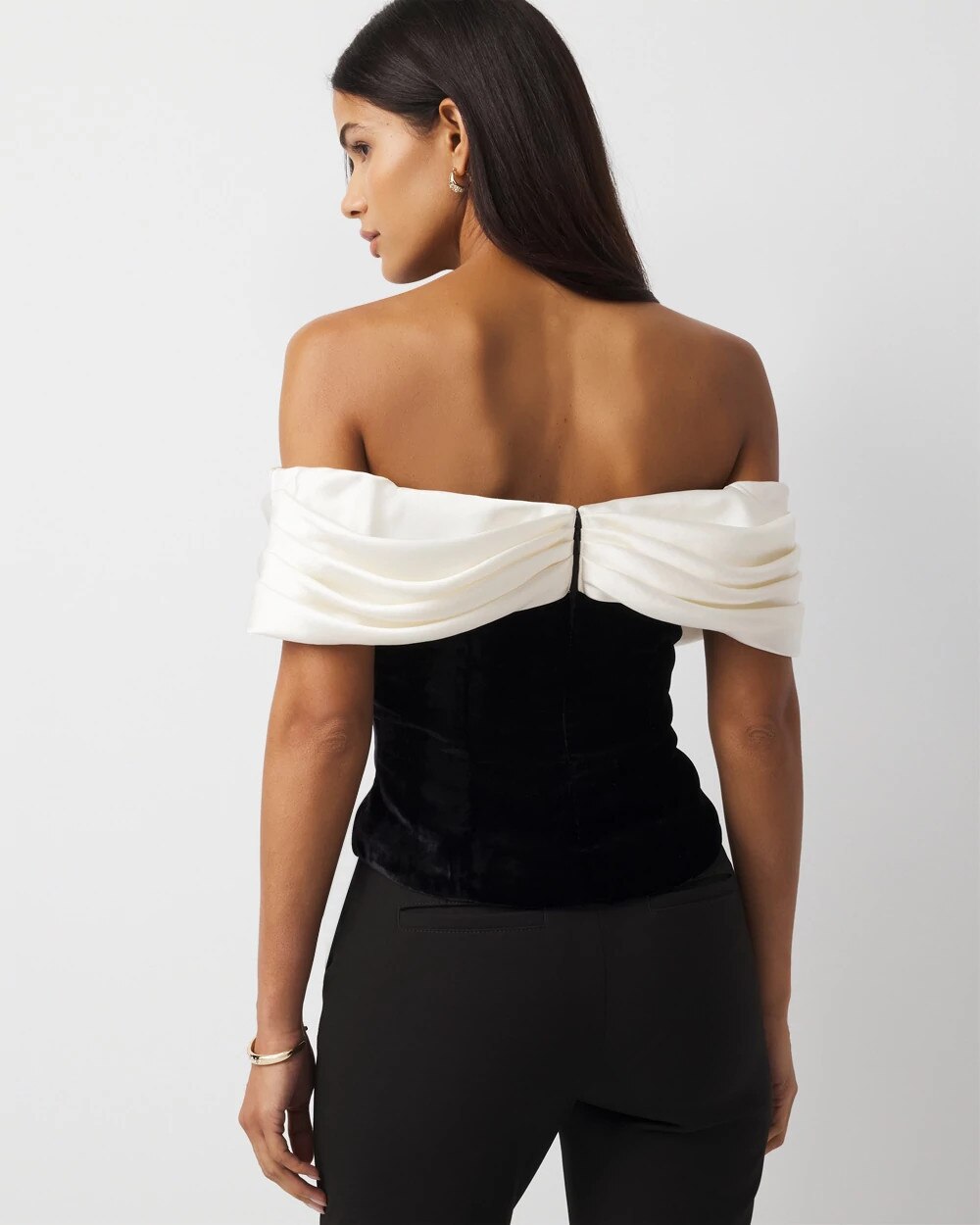 3981-Satin-Velvet-Bustier-Ecru-Black-Colorblock-4.jpg Satin + Velvet Bustier Ecru Black Colorblock