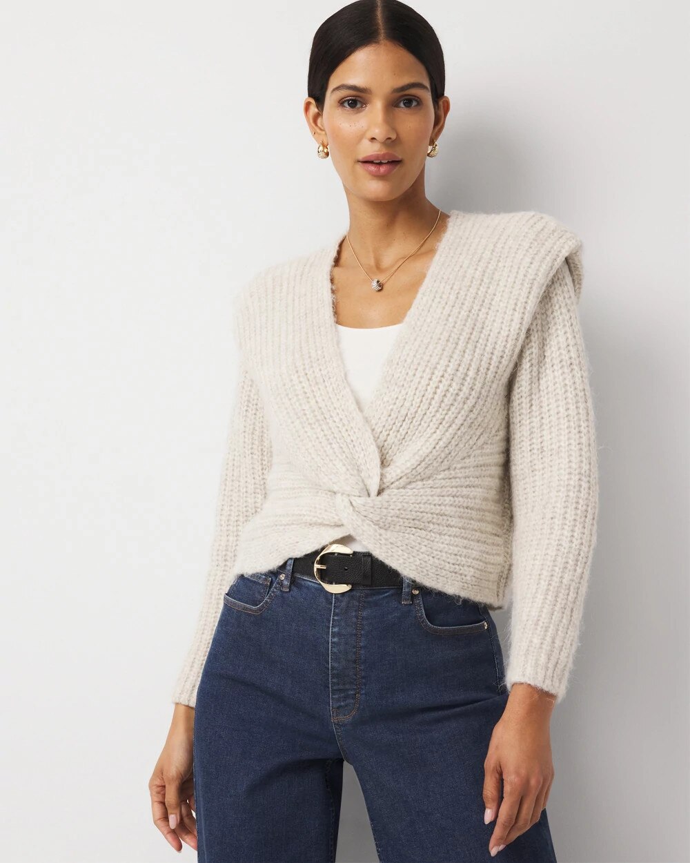 Front Twist Sweater Heathered Snow