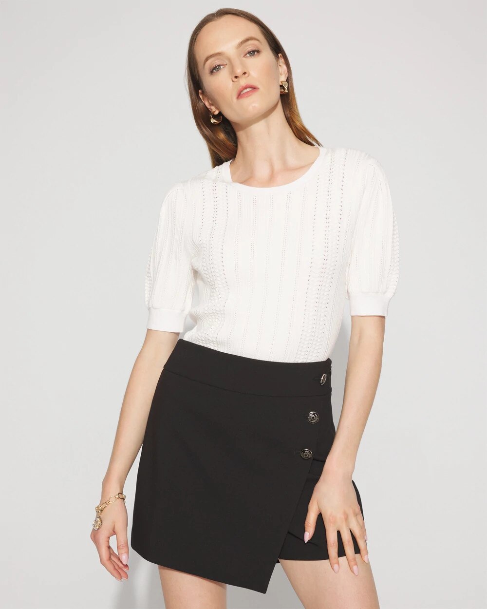 Pointelle Puff Sleeve Sweater Ecru