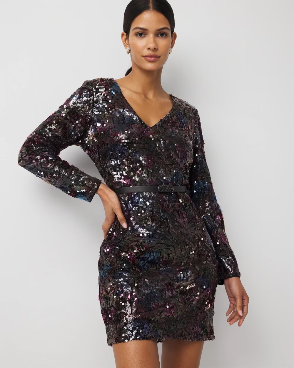 Sequin Sheath Dress Multi Sequins On Black