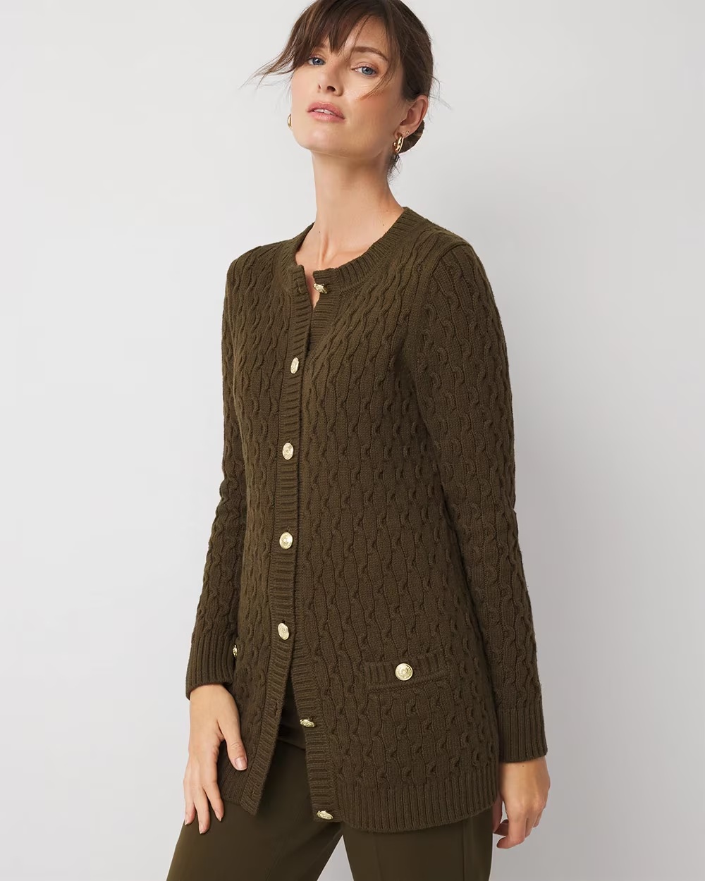 4501-Longline-Cable-Knit-Cardigan-Sweater-Dark-Willow-1.jpg Longline Cable Knit Cardigan Sweater Dark Willow