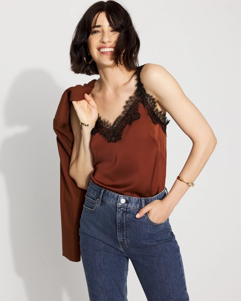 Lace Trimmed Satin Camisole Haute Chocolate