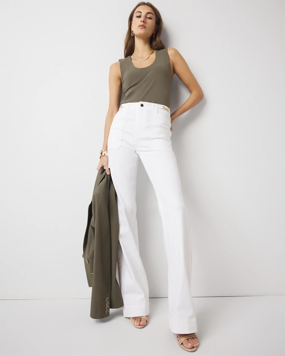 High-Rise Novelty Chain Trouser Jean White