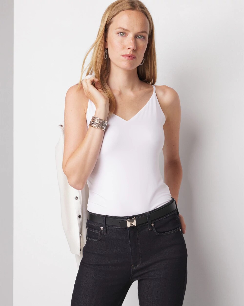 WHBM FORME‚Ñ?All Ways Stretch V-Neck Cami White