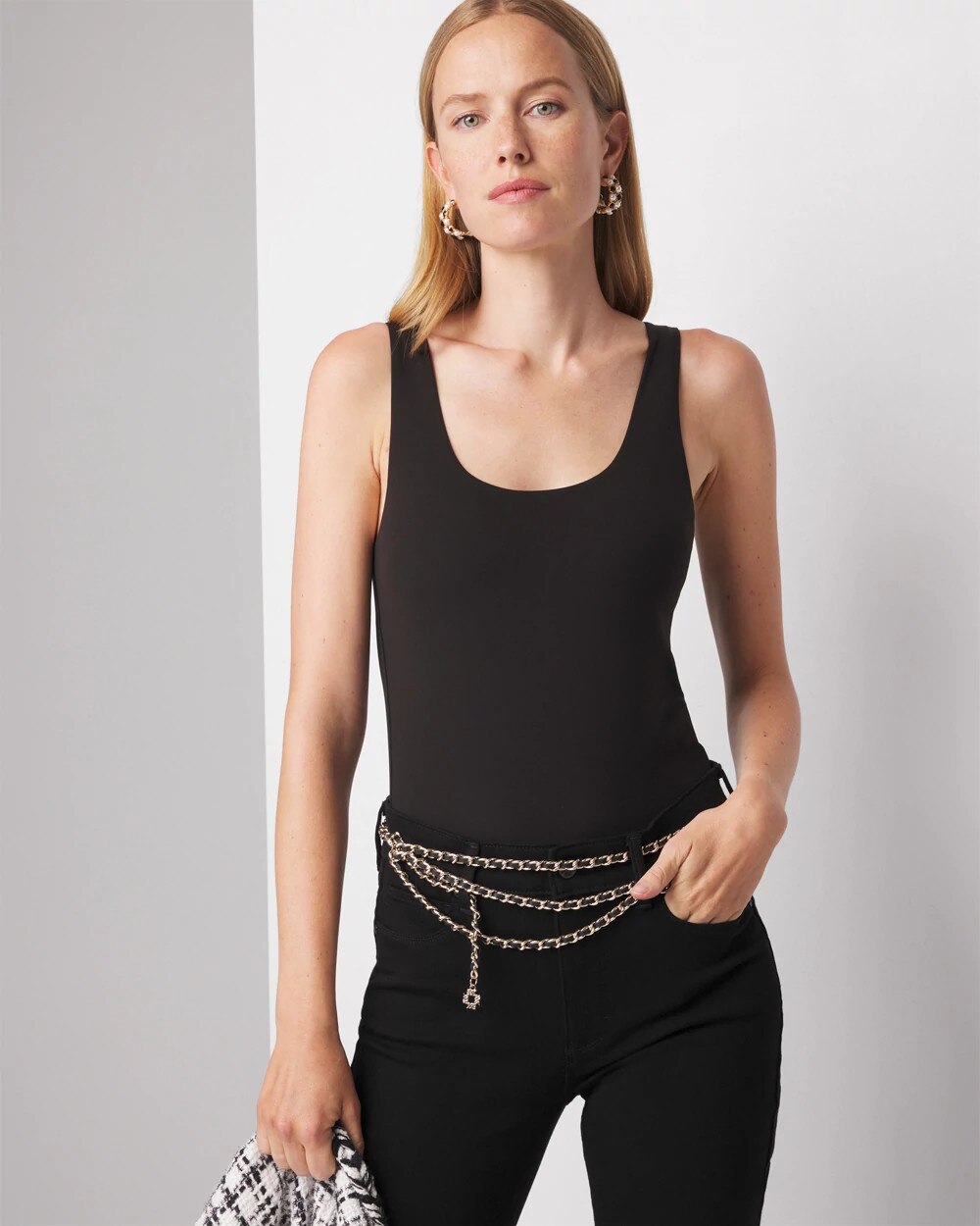 WHBM FORME‚Ñ?All Ways Stretch Dual Neck Tank Black