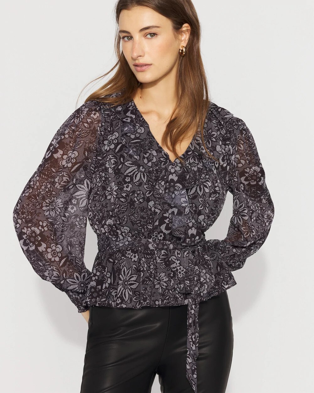 Ruffle + Peplum Surplice Blouse Pedal Weave Ao Ecru