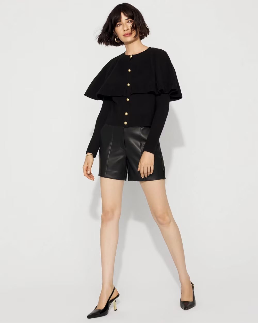 High Rise Faux Leather Tailored Shorts Black