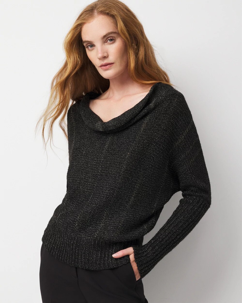 Metallic Dolman Pullover Sweater Black Gold Ombre