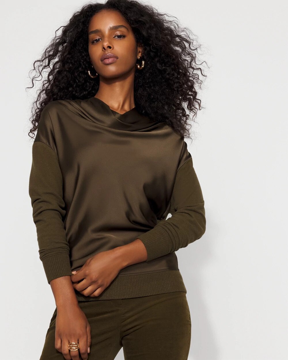 Satin Mix Snit Top Dark Willow