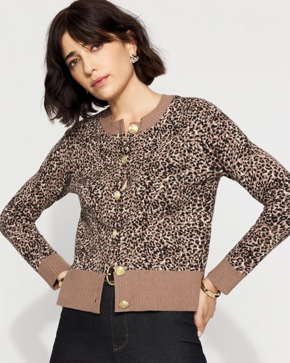 Leopard Cardigan Sweater Joyful Leopard Taupe