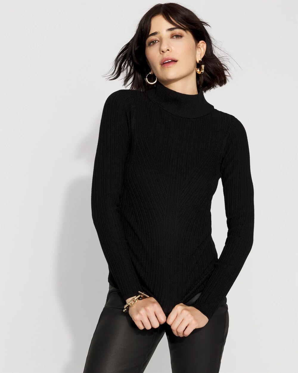 Essential Mock Neck Rib Sweater Black