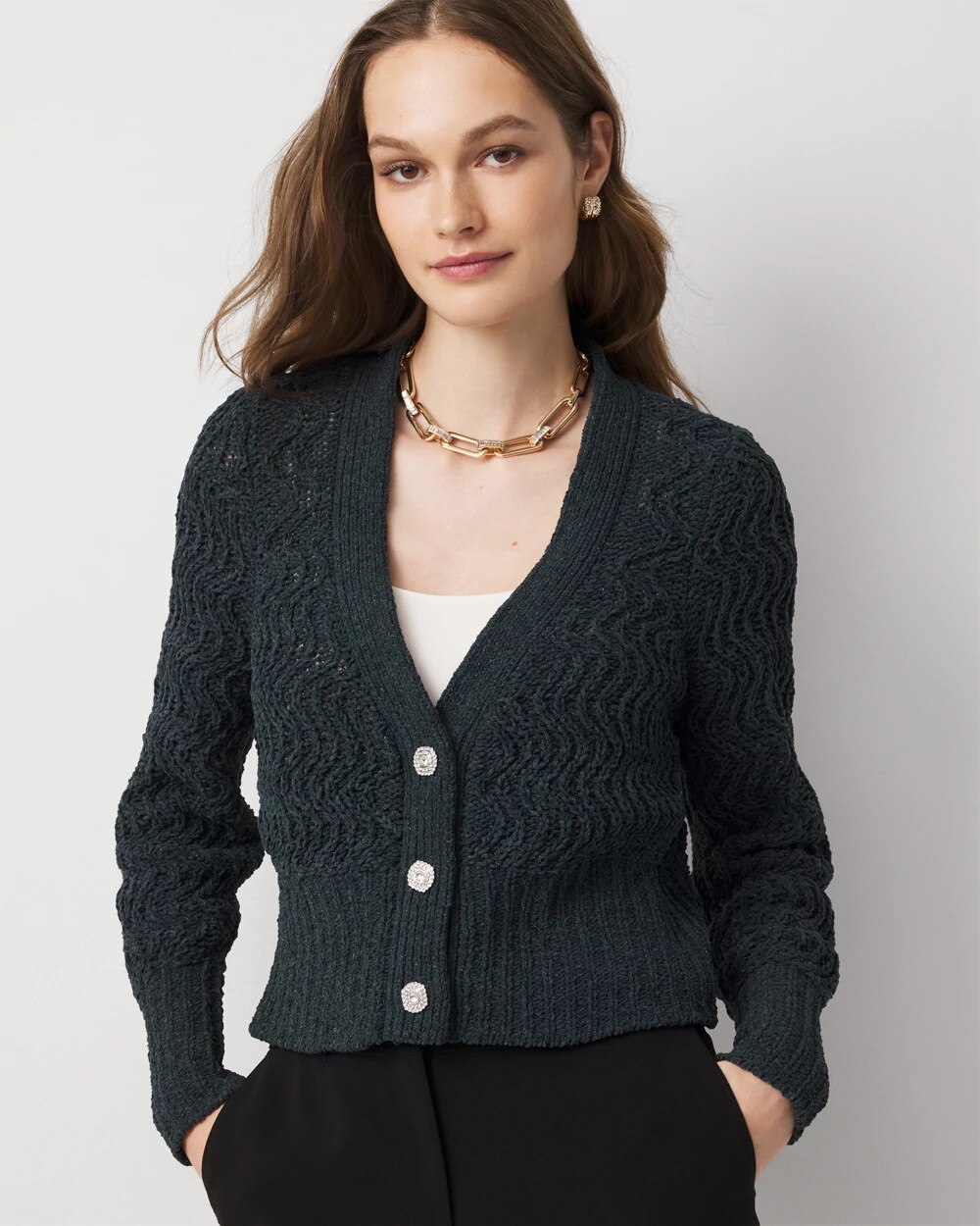 Metallic Chenille Cardigan Moonlit Garden