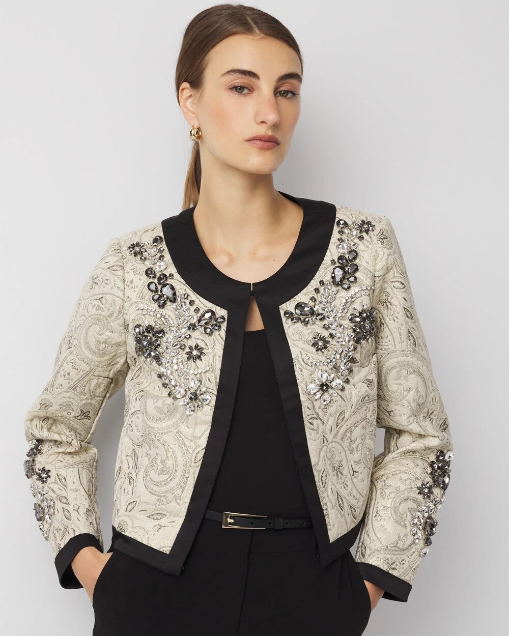 Embellished Jacquard Jacket Arcane Paisley F Antiq Wh