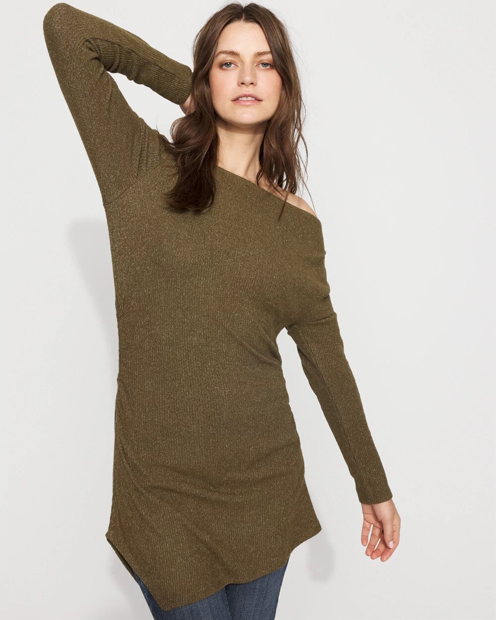 Asymmetrical Rib Snit Top Heathered Dark Willow