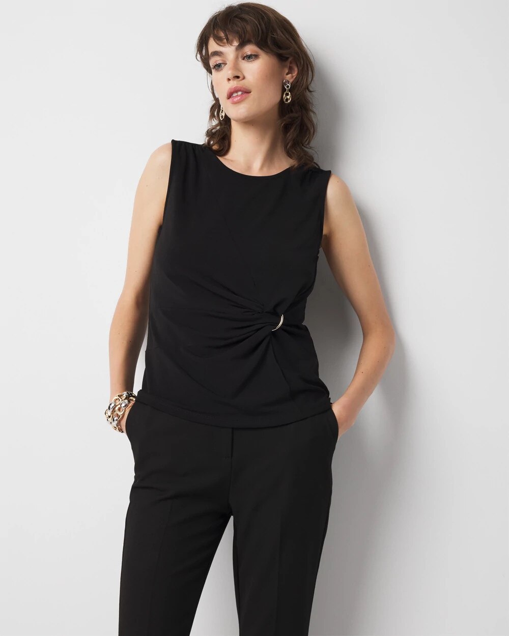 Ring Detail Ruched Tank Black