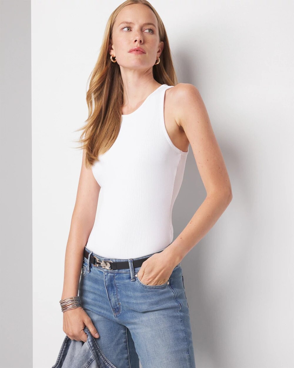 WHBM FORME‚Ñ?Ribbed Stretch Tank White