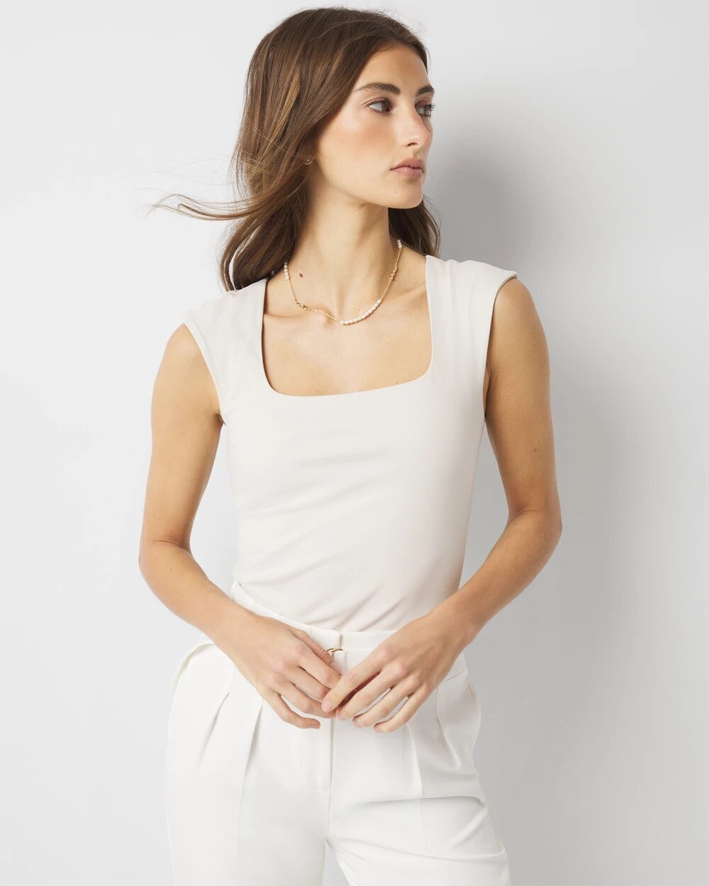 WHBM FORME‚Ñ?All Ways Stretch Square Neck Top Pearl Dust