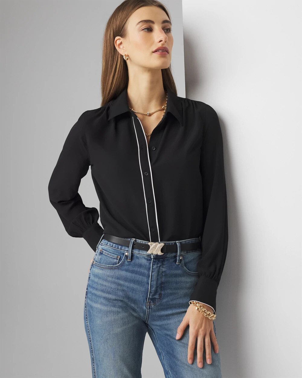 Soft Shirt Black Ecru Colorblock