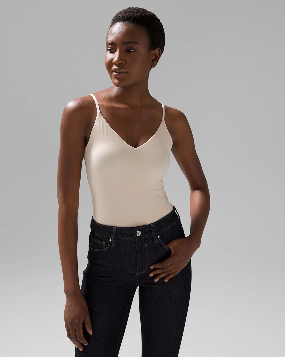 WHBM FORME‚Ñ?All Ways Stretch V-Neck Cami Pale Sand