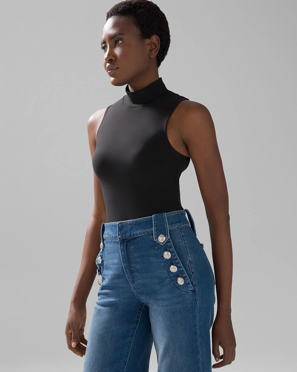 WHBM FORME‚Ñ?All Ways Stretch Mock Neck Tank Black