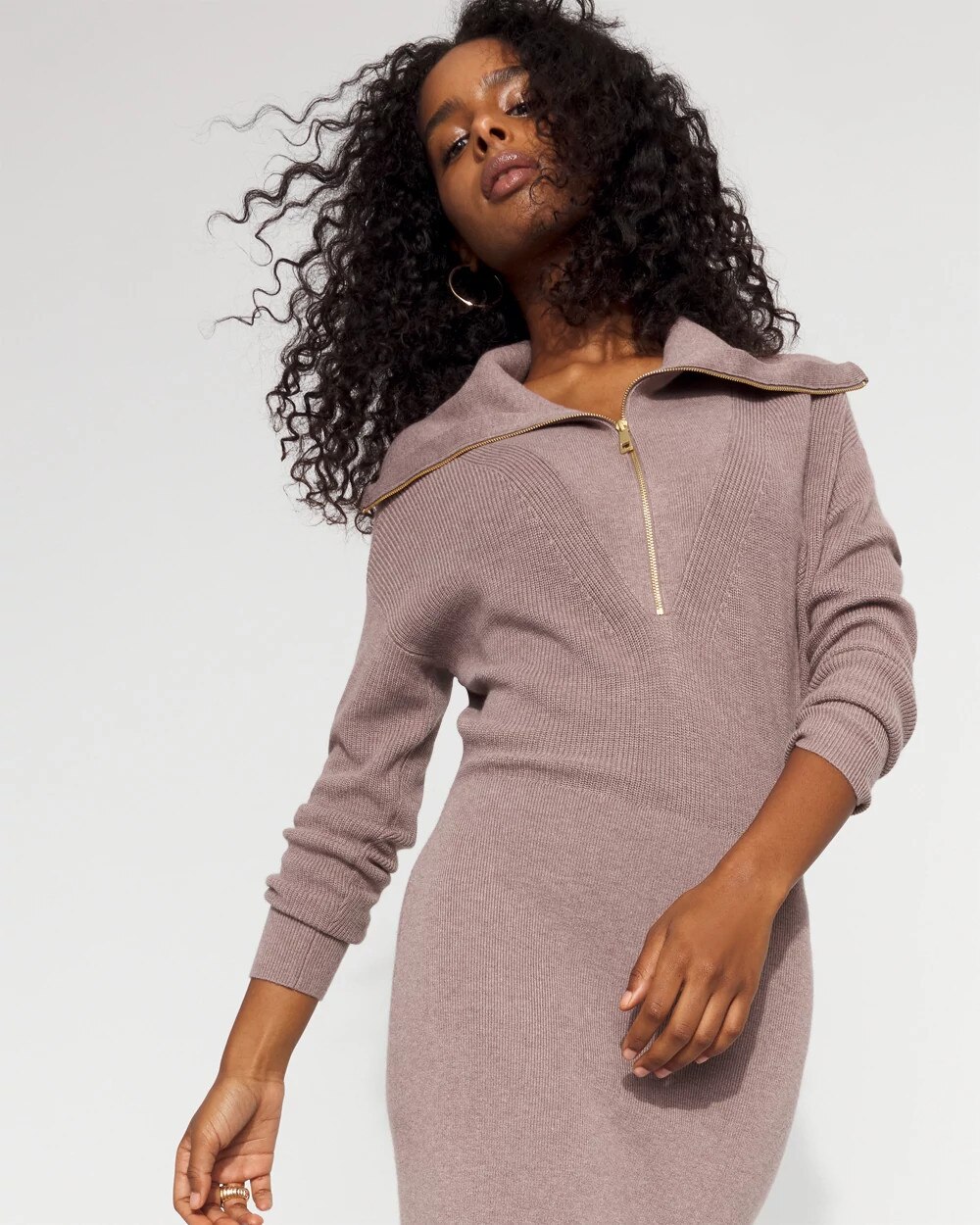 Half-Zip Sweater Mini Dress Heathered London Fog