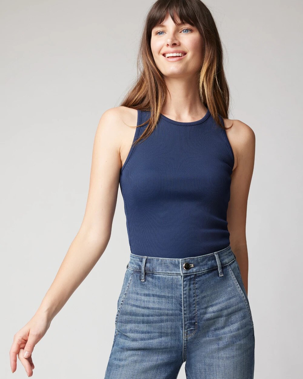 WHBM FORME‚Ñ?Ribbed Stretch Tank Officer Blue