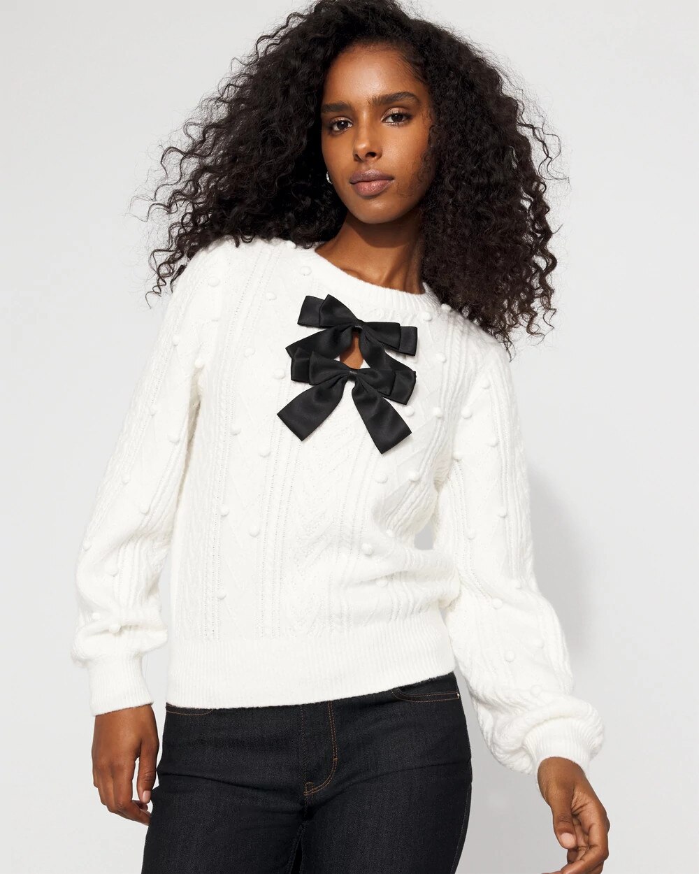 5754-Petite-Satin-Bow-Cable-Knit-Sweater-Ecru-1.jpg Petite Satin Bow Cable Knit Sweater Ecru