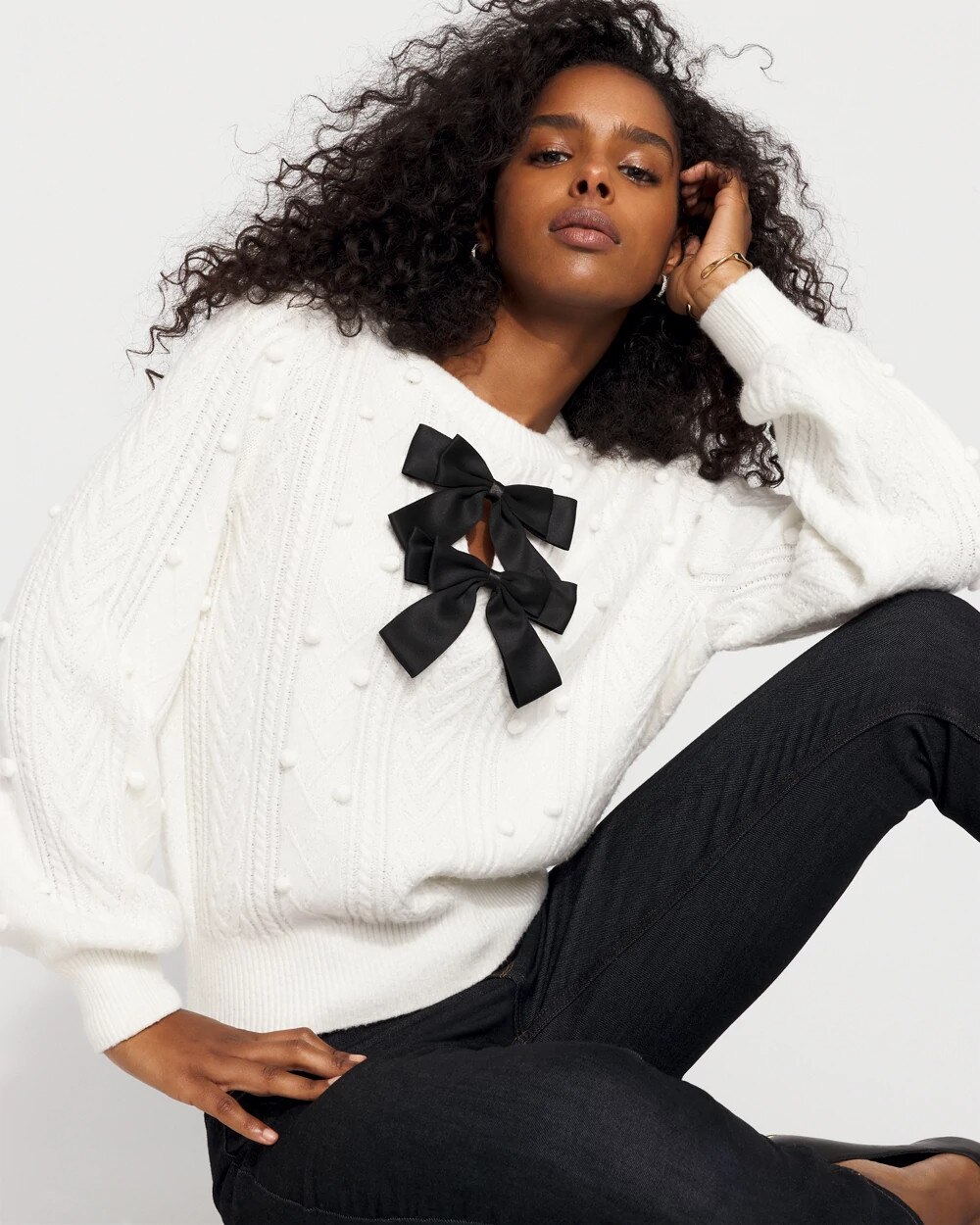 5754-Petite-Satin-Bow-Cable-Knit-Sweater-Ecru-2.jpg Petite Satin Bow Cable Knit Sweater Ecru
