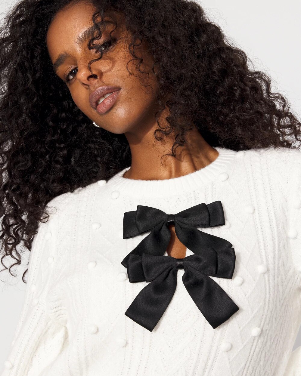 5754-Petite-Satin-Bow-Cable-Knit-Sweater-Ecru-3.jpg Petite Satin Bow Cable Knit Sweater Ecru