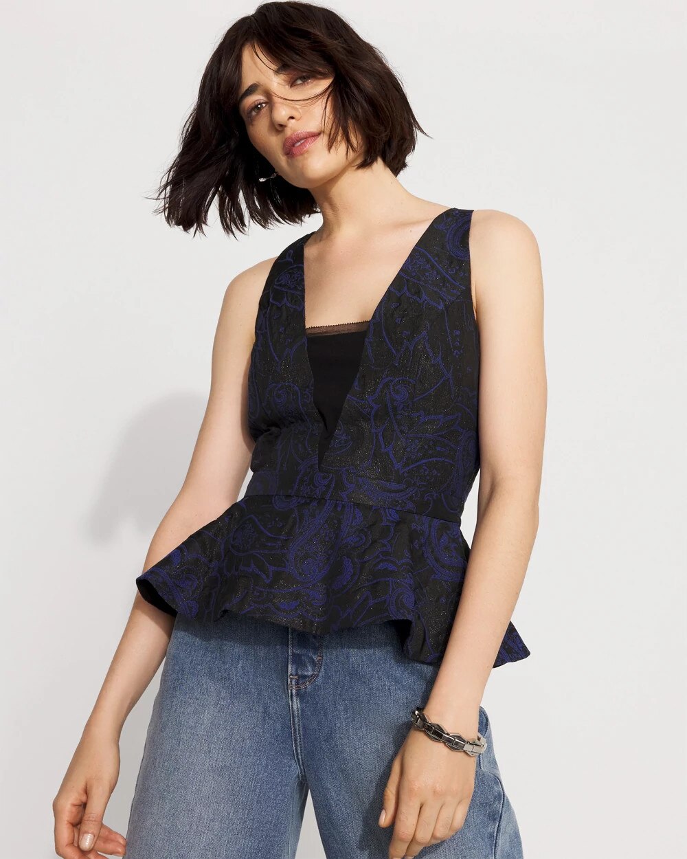 Petite Jacquard Peplum Bustier Arcane Paisley Met Black