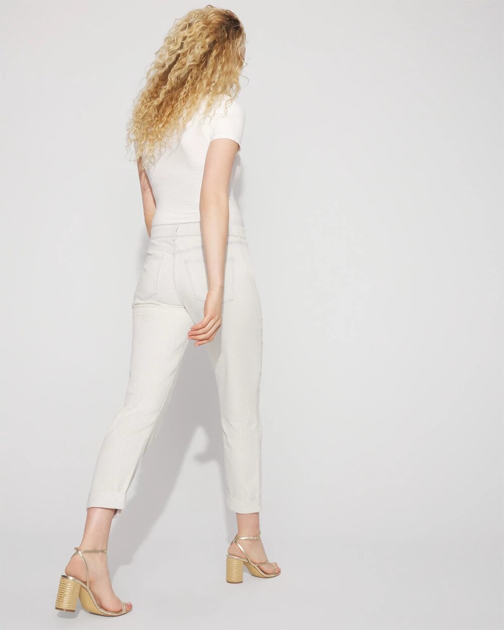Mid-Rise Striped Girlfriend Jean Sutton Stripe Gray