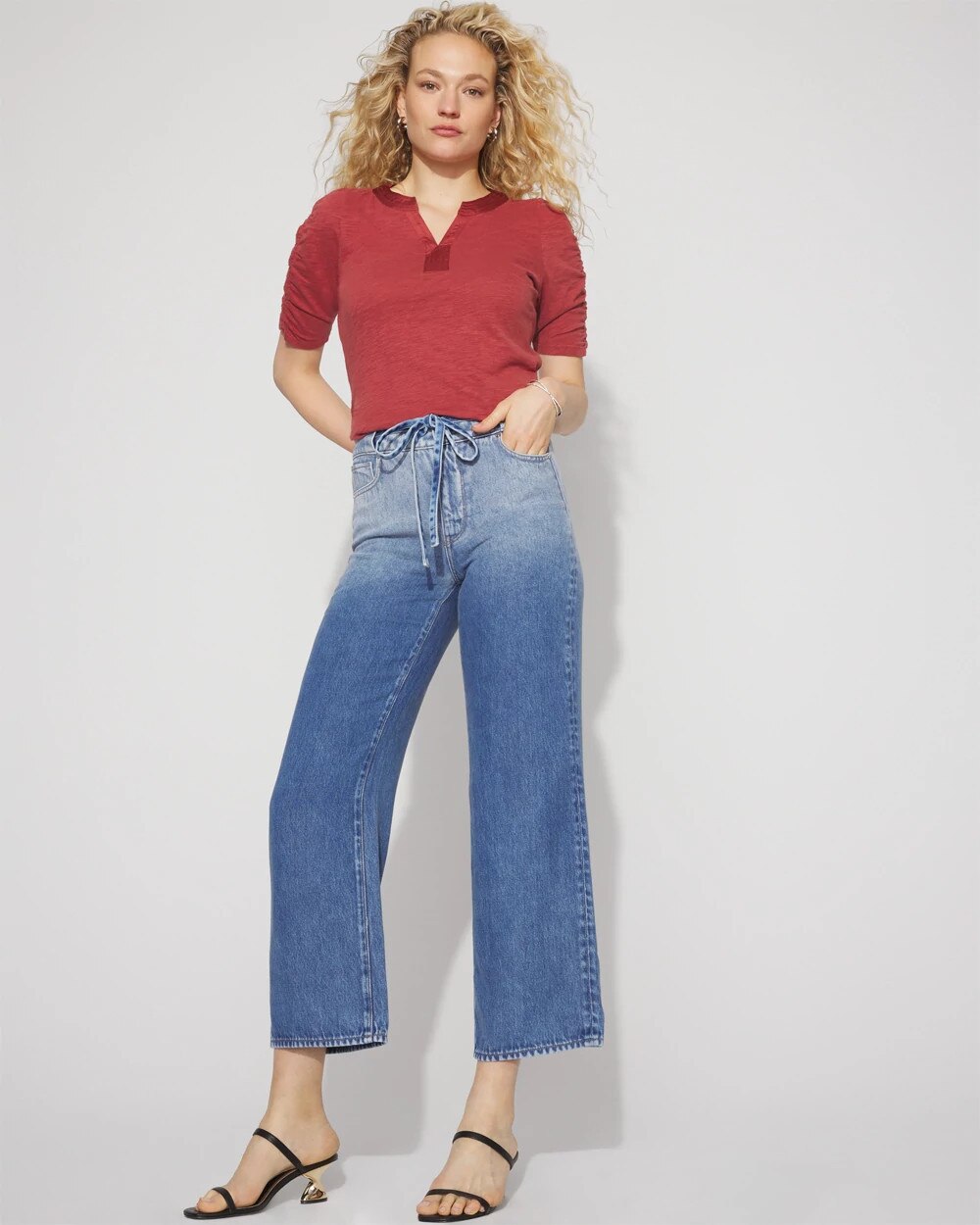 Extra High-Rise Wide-Leg Tie-Waist Cropped Jean Pier Antique