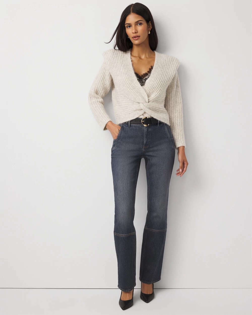 Petite Zip Hem High Rise Bootcut Jean Echo Vintage