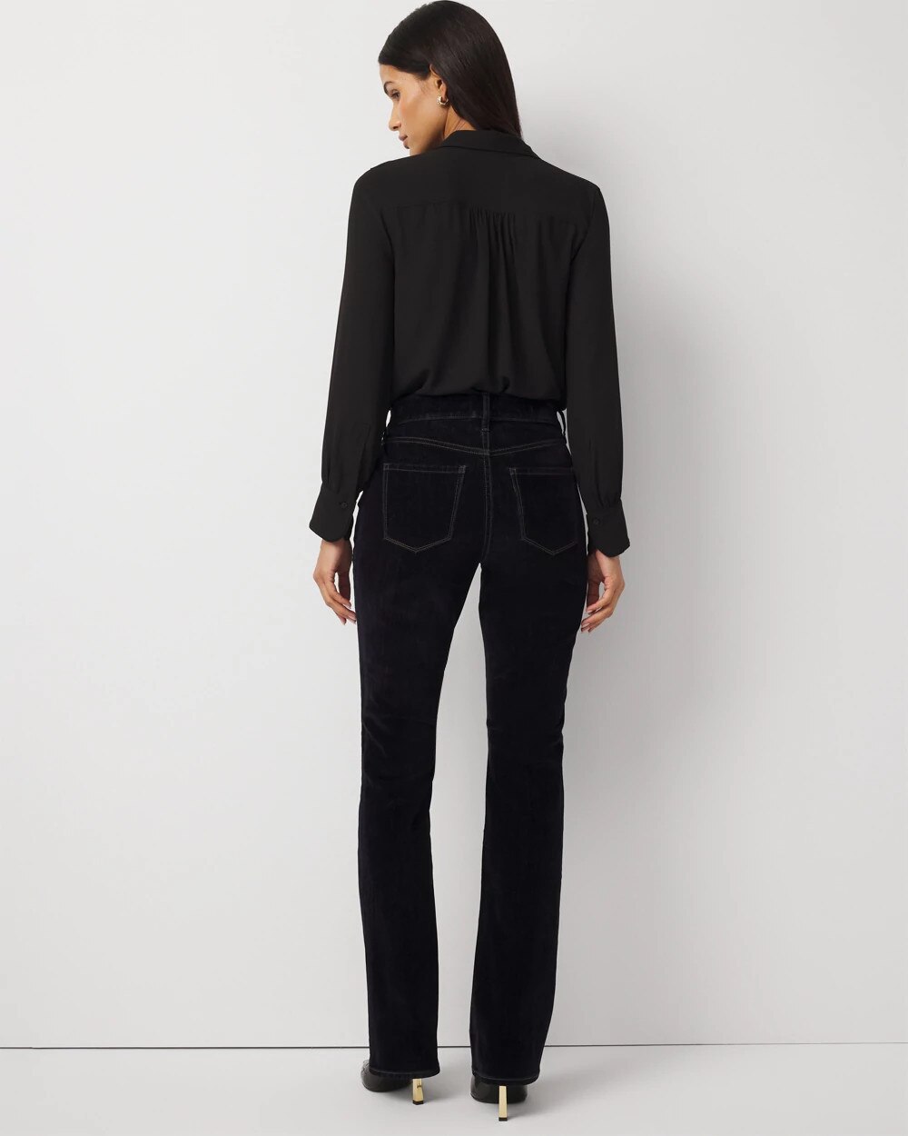 Petite Flocked Denim Mid Rise Bootcut Jean Indigo Navy Flocking