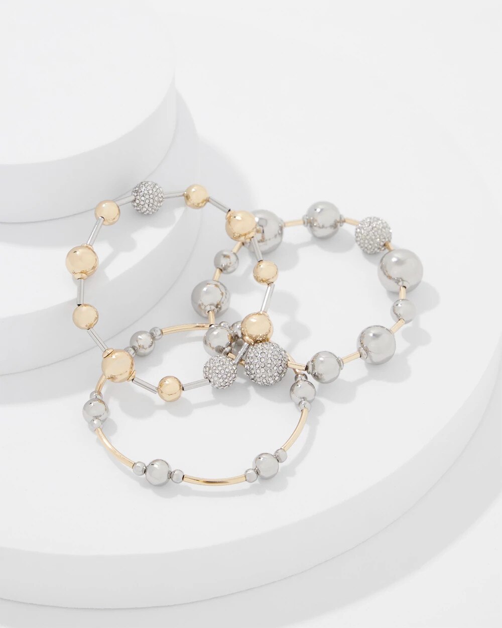 Ball Chain + Pav√© 3-Pack Stretch Bracelets Silver