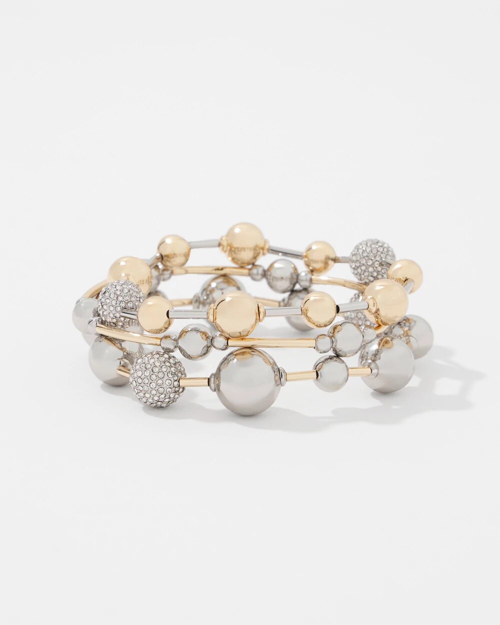 Ball Chain + Pavé 3-Pack Stretch Bracelets Silver