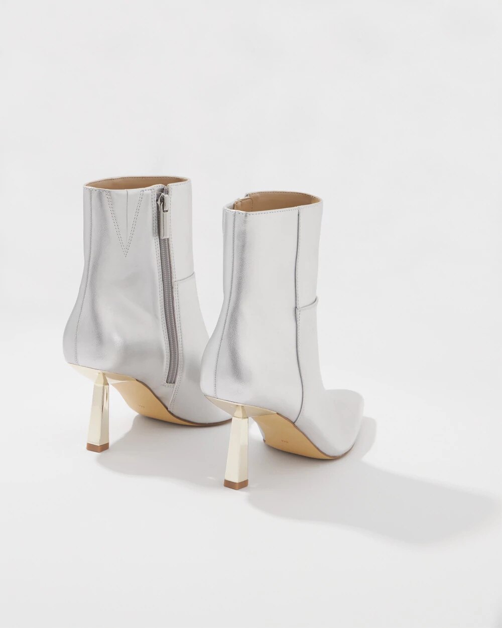 Metallic Heeled Ankle Boot Silver