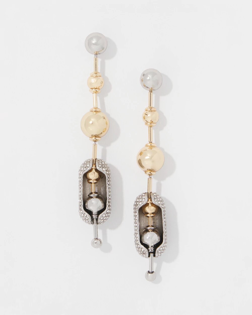 Ball Chain + Pav√© Earrings Gold w Silver