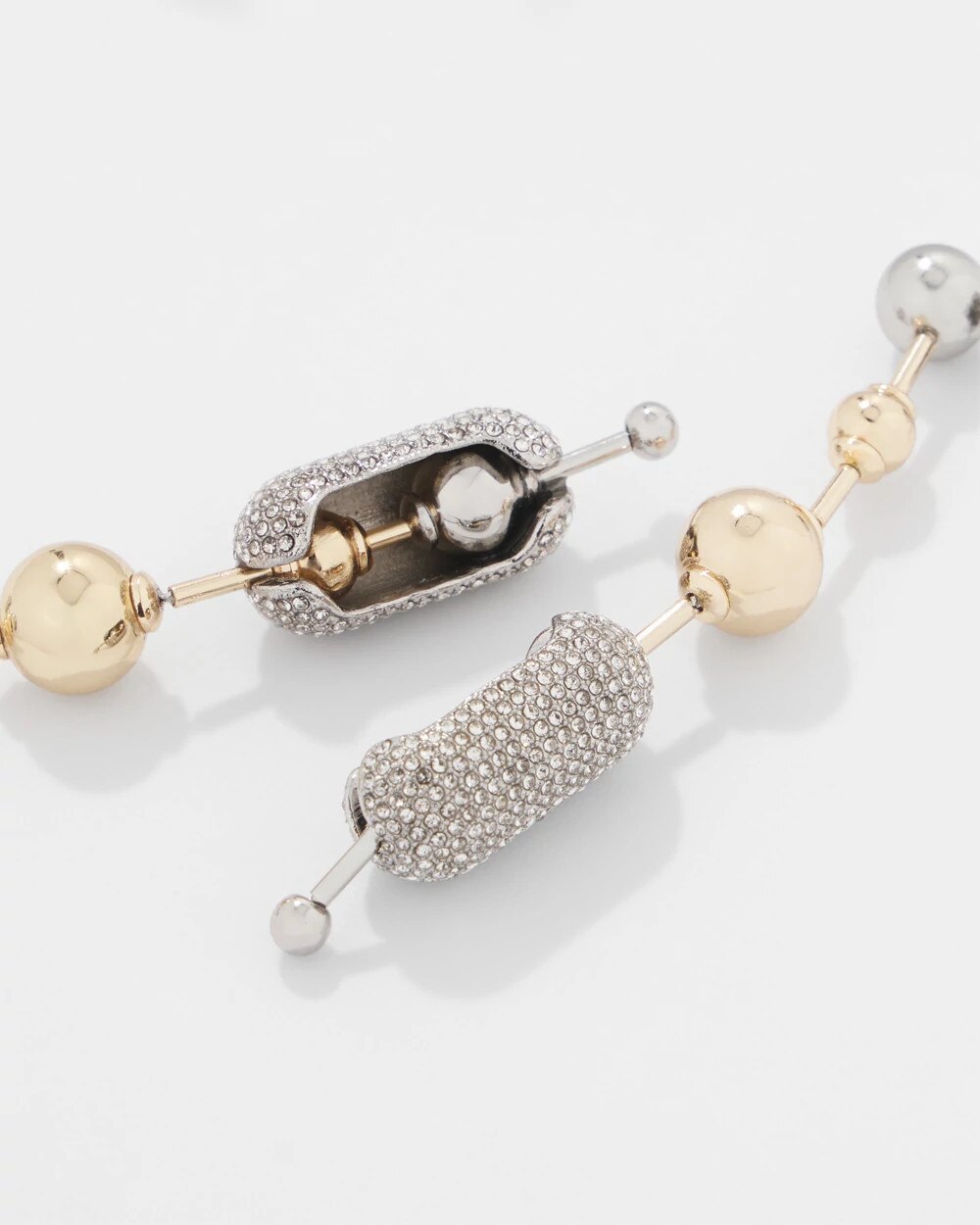 Ball Chain + Pavé Earrings Gold w Silver