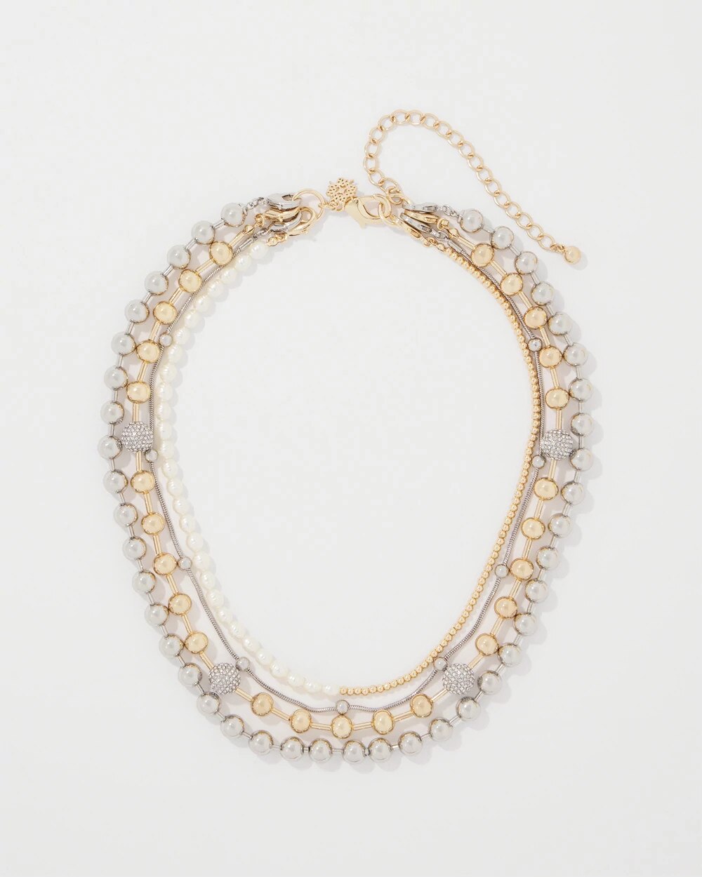 Mixed Metal + Glass Pearl Convertible Necklace Gold w Silver