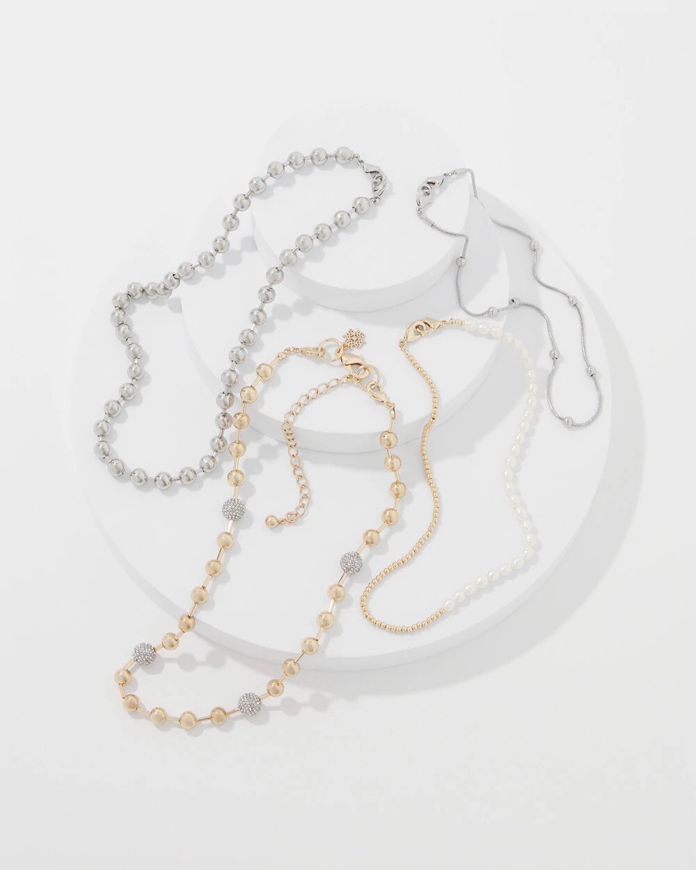 Mixed Metal + Glass Pearl Convertible Necklace Gold w Silver