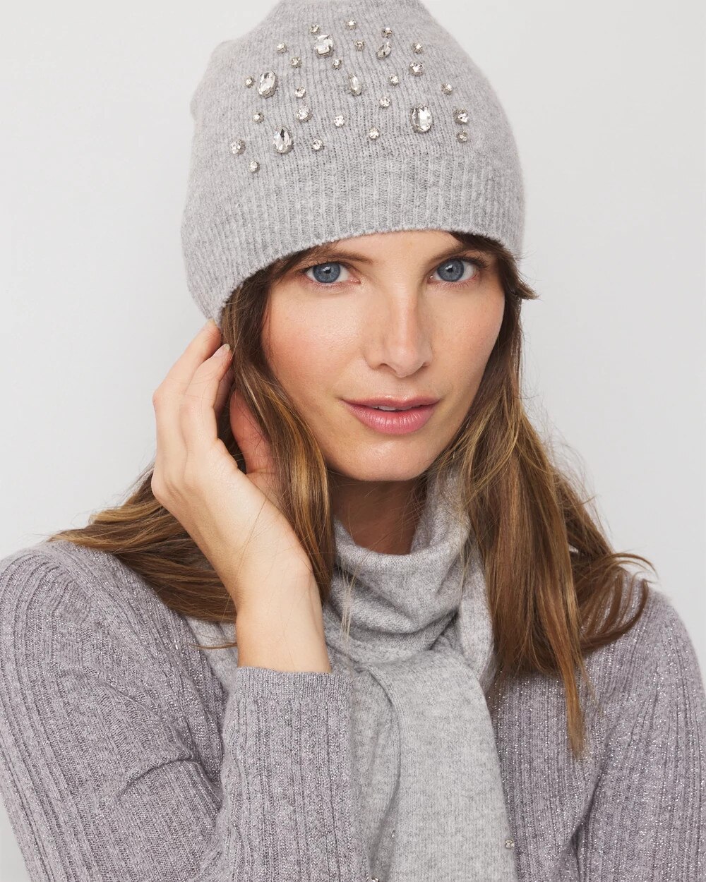 Rhinestone Beanie Hat Heathered Atelier
