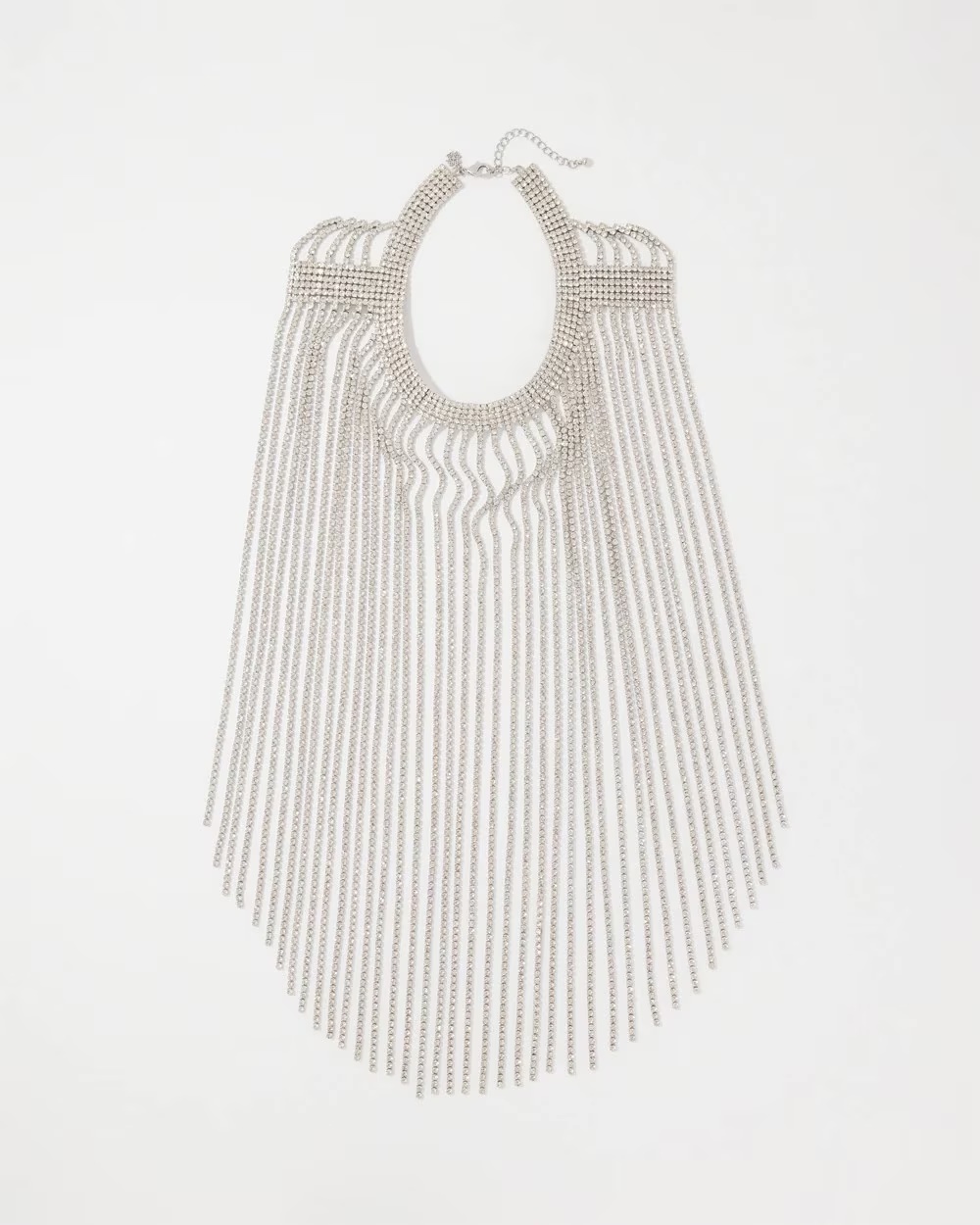 Crystal Fringe Necklace Silver