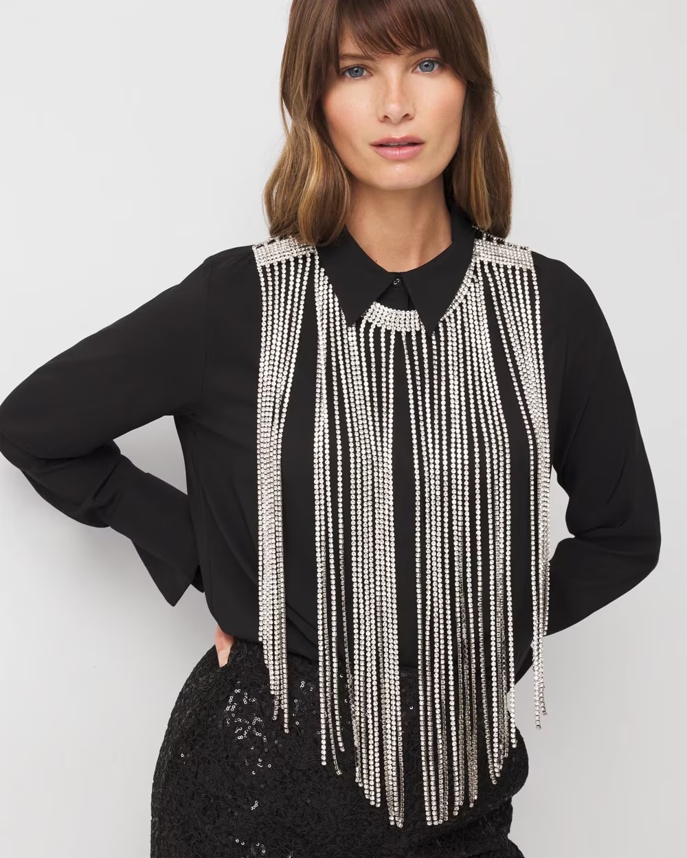 Crystal Fringe Necklace Silver