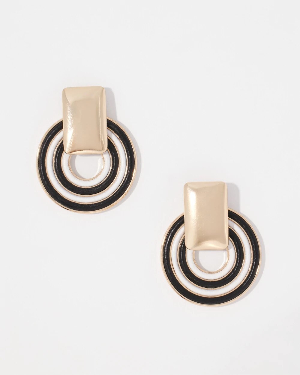 Corded Inlay Drop Earrings Black And White