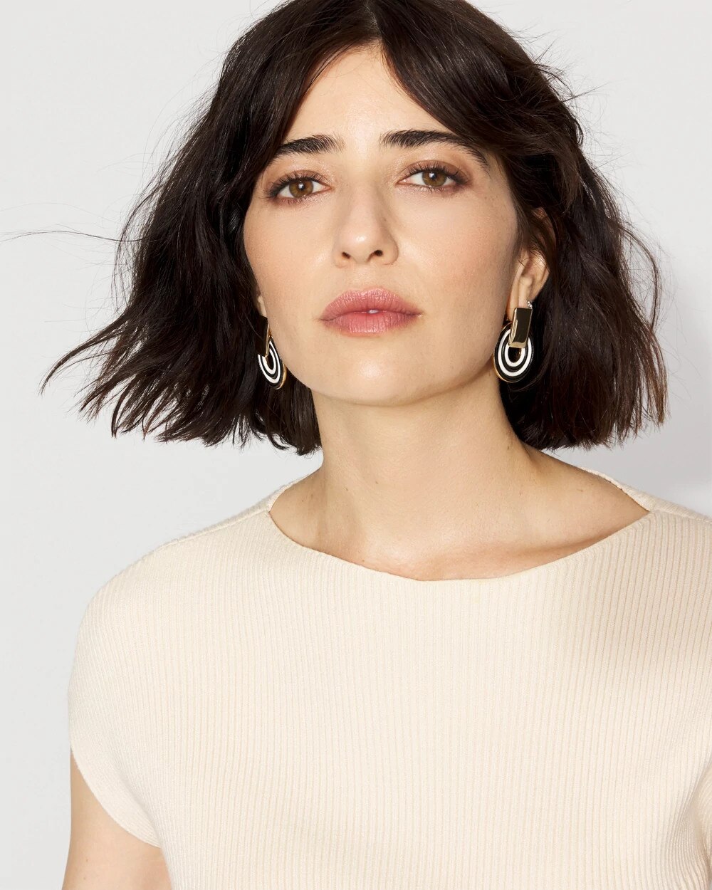 Corded Inlay Drop Earrings Black And White