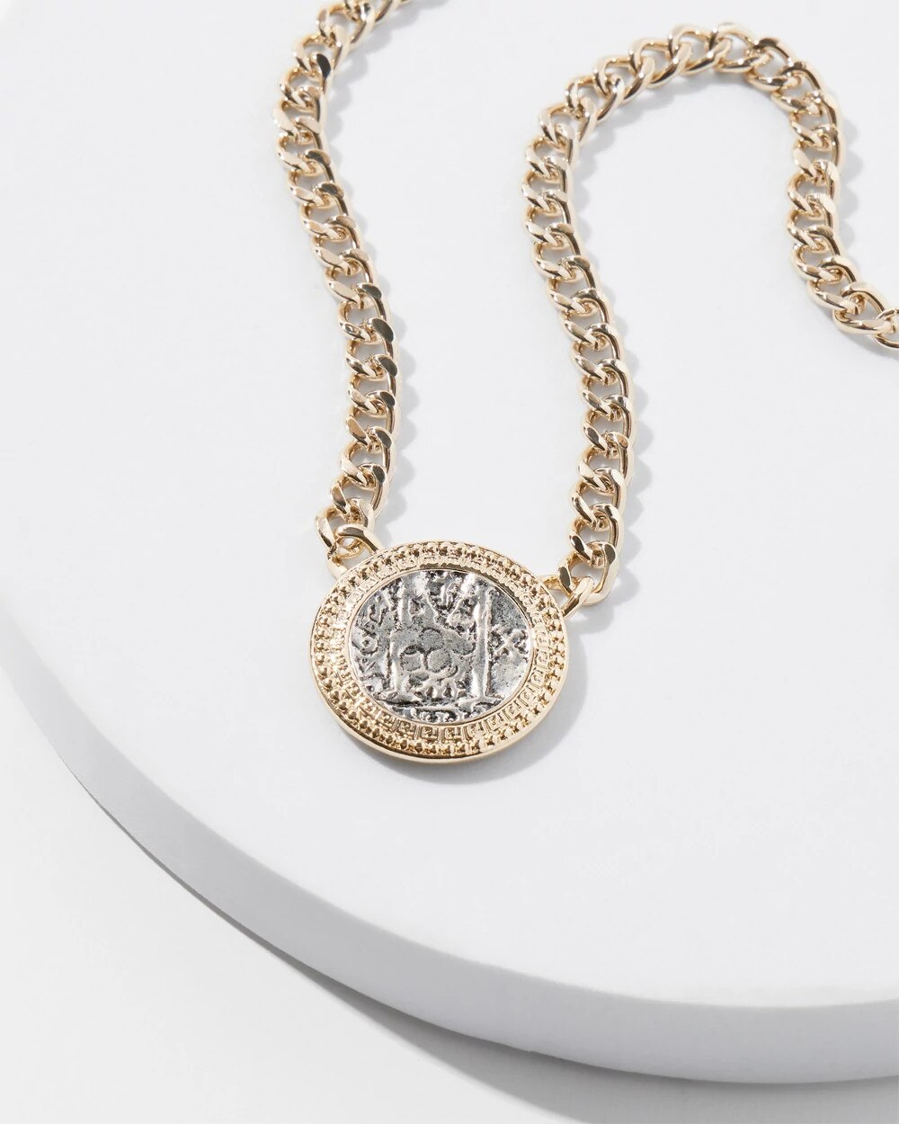 Mixed-Metal Coin Short Necklace Gold w Silver